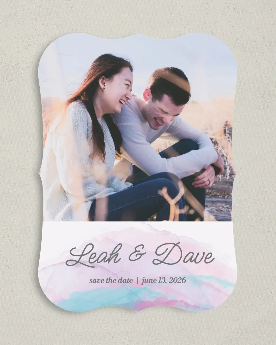 This is a 5" x 7" Save the Date Card called Joyful Enchantment printed in full color on Premium Smooth paper