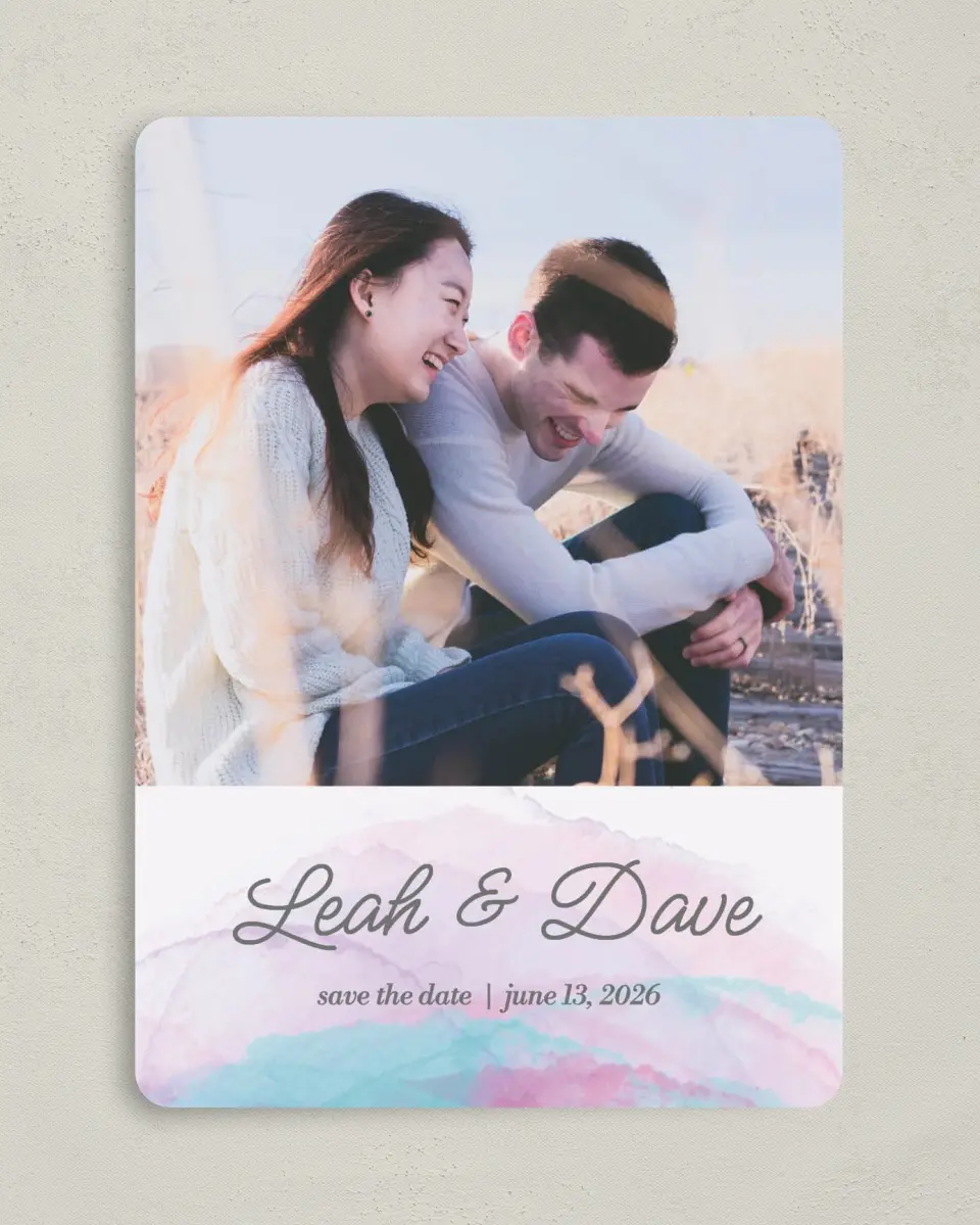 This is a 5" x 7" Save the Date Card called Joyful Enchantment printed in full color on Premium Smooth paper