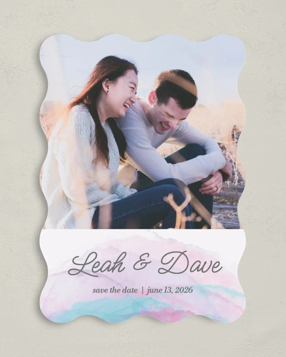 This is a 5" x 7" Save the Date Card called Joyful Enchantment printed in full color on Premium Smooth paper