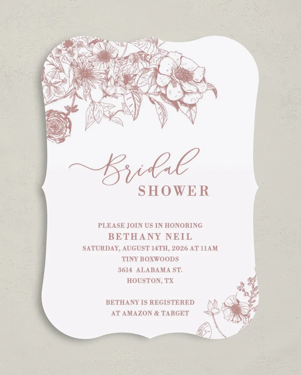 This is a 5" x 7" Bridal Shower Invitation called Spring Floral printed in full color on Premium Smooth paper