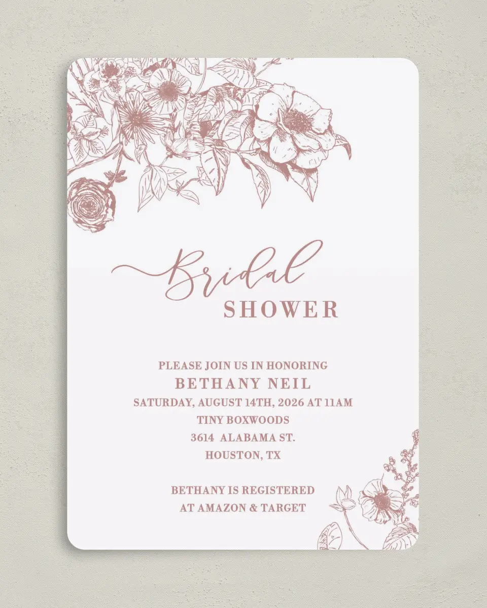 This is a 5" x 7" Bridal Shower Invitation called Spring Floral printed in full color on Premium Smooth paper