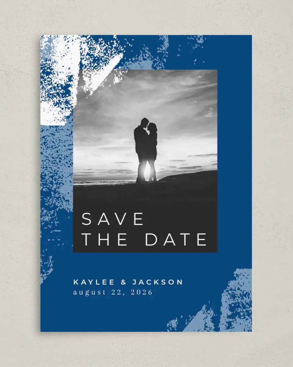 This is a 5" x 7" Save the Date Card called Set in Stone printed in full color on Premium Smooth paper