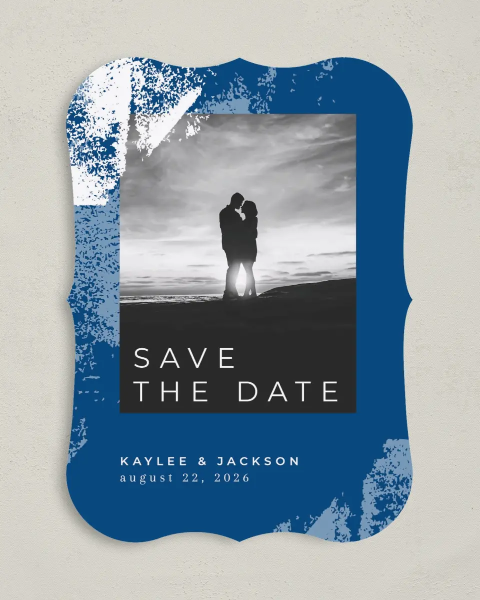 This is a 5" x 7" Save the Date Card called Set in Stone printed in full color on Premium Smooth paper