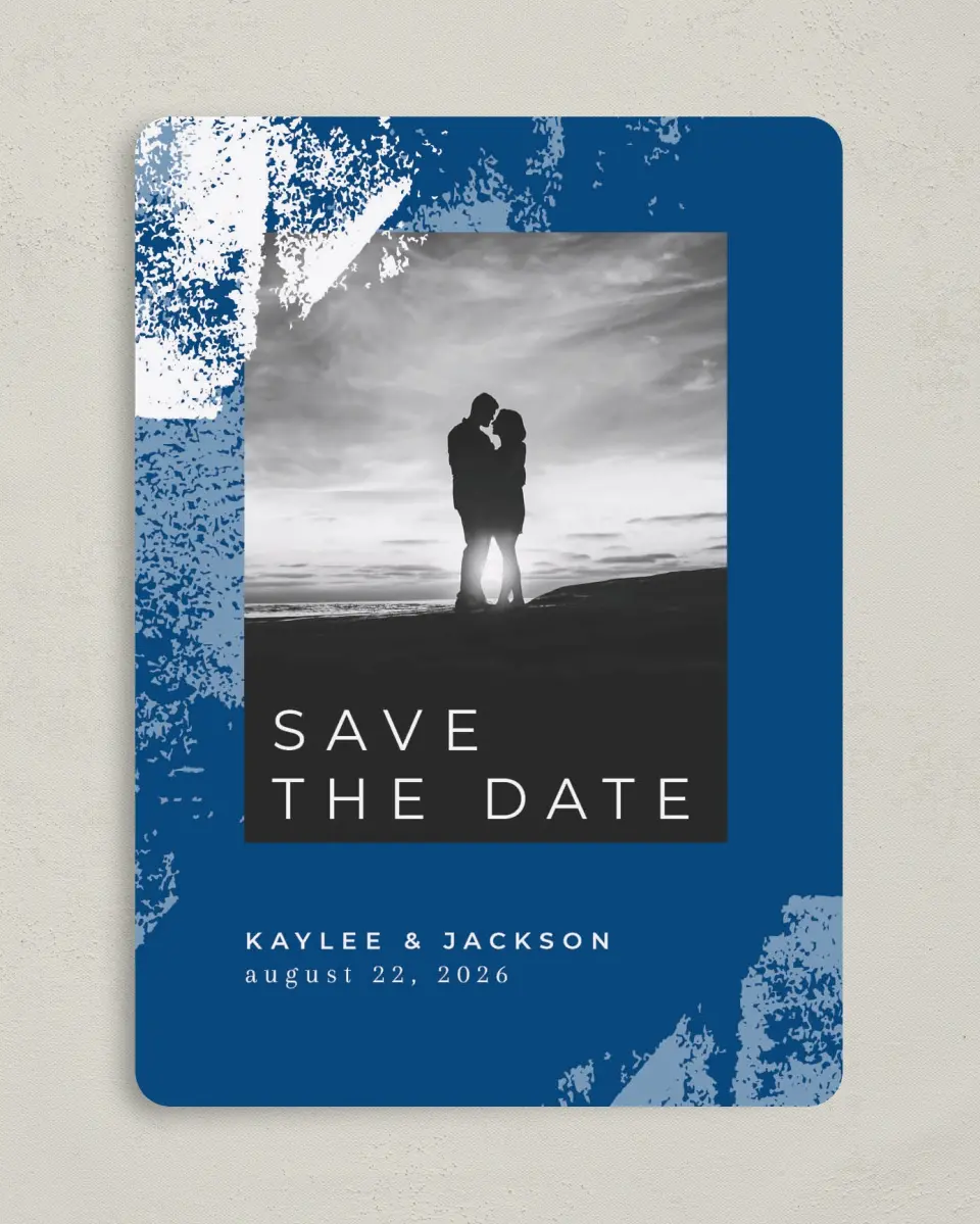 This is a 5" x 7" Save the Date Card called Set in Stone printed in full color on Premium Smooth paper