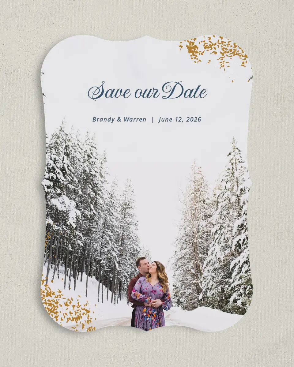 This is a 5" x 7" Save the Date Card called Dreamy Sky printed in full color on Premium Smooth paper