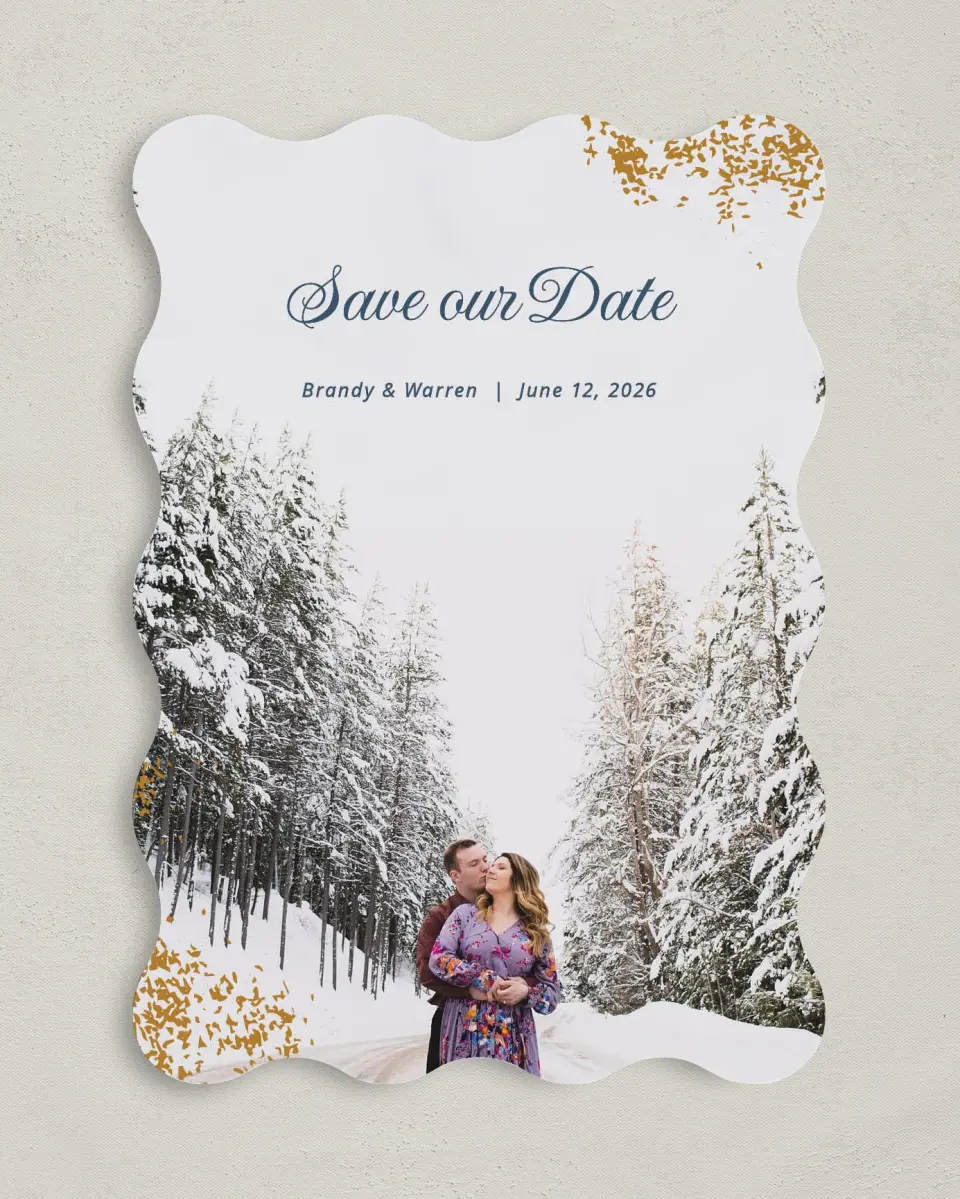 This is a 5" x 7" Save the Date Card called Dreamy Sky printed in full color on Premium Smooth paper
