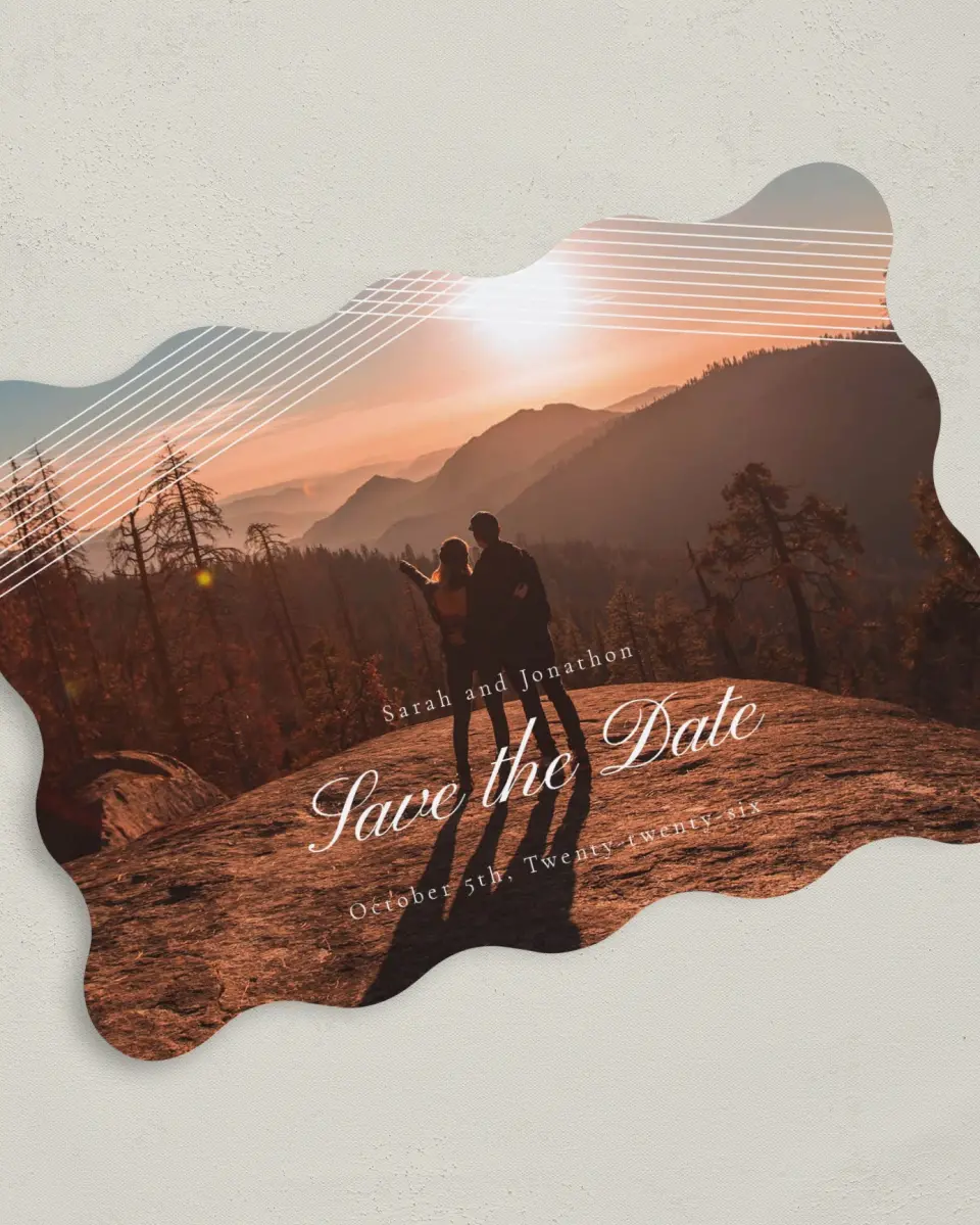 This is a 5" x 7" Save the Date Card called Dearest Lines printed in full color on Premium Smooth paper