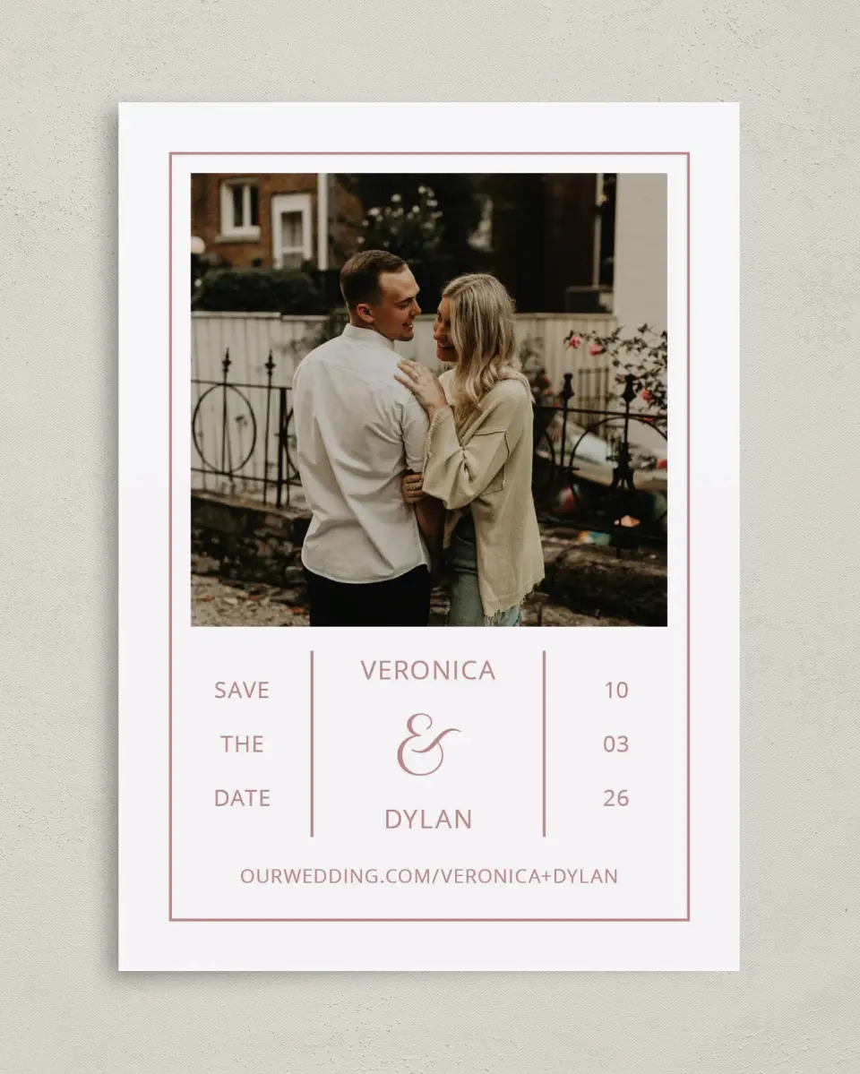This is a 5" x 7" Save the Date Card called Neat Arrangement printed in full color on Premium Smooth paper