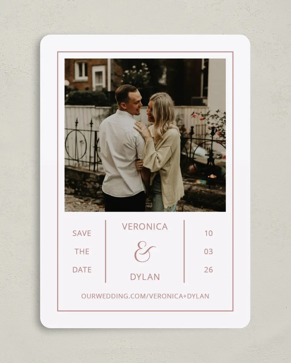This is a 5" x 7" Save the Date Card called Neat Arrangement printed in full color on Premium Smooth paper