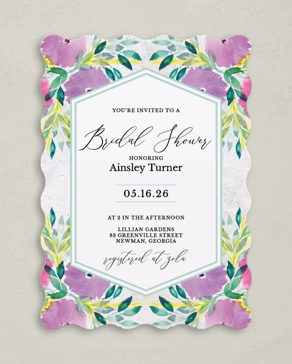 This is a 5" x 7" Bridal Shower Invitation called Wild Blooms printed in full color on Premium Smooth paper