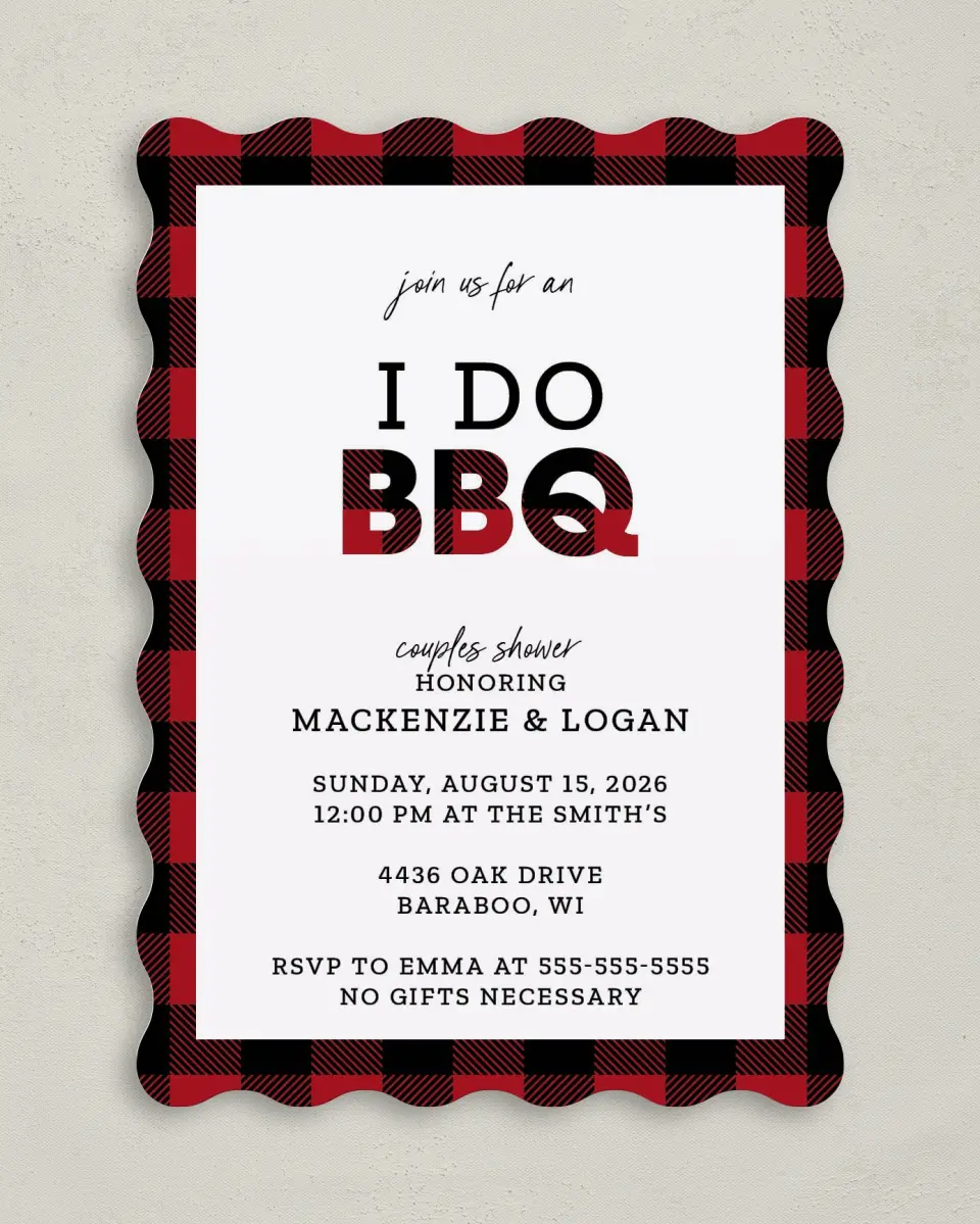 This is a 5" x 7" Bridal Shower Invitation called I Do BBQ printed in full color on Premium Smooth paper