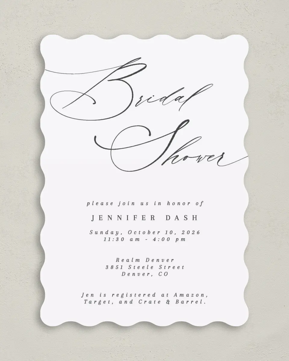 This is a 5" x 7" Bridal Shower Invitation called Soon to be Soiree printed in full color on Premium Smooth paper