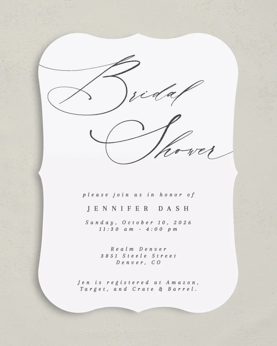 This is a 5" x 7" Bridal Shower Invitation called Soon to be Soiree printed in full color on Premium Smooth paper