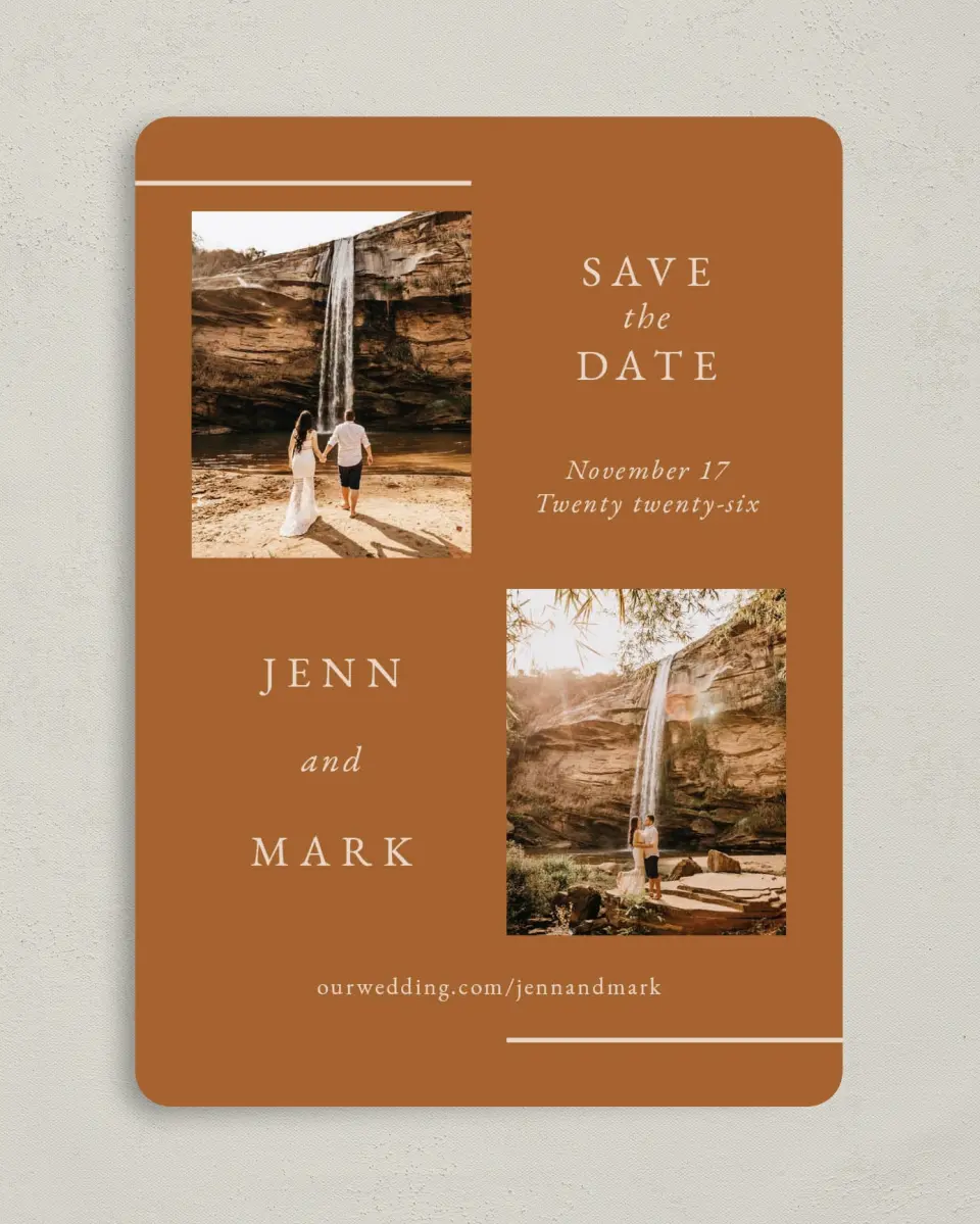 This is a 5" x 7" Save the Date Card called Adorable Duo printed in full color on Premium Smooth paper