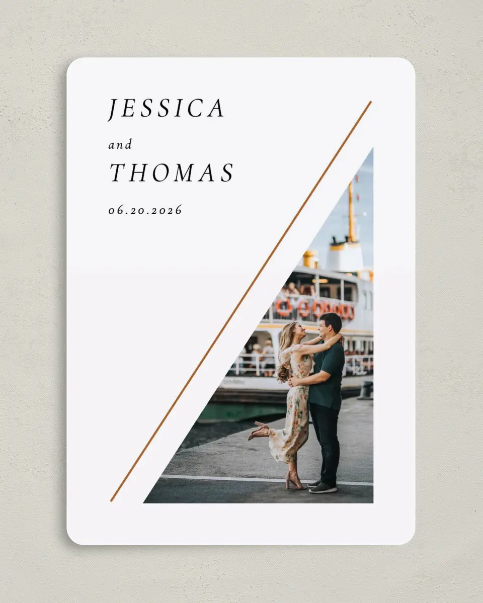 This is a 5" x 7" Save the Date Card called Sneak Peek printed in full color on Premium Smooth paper