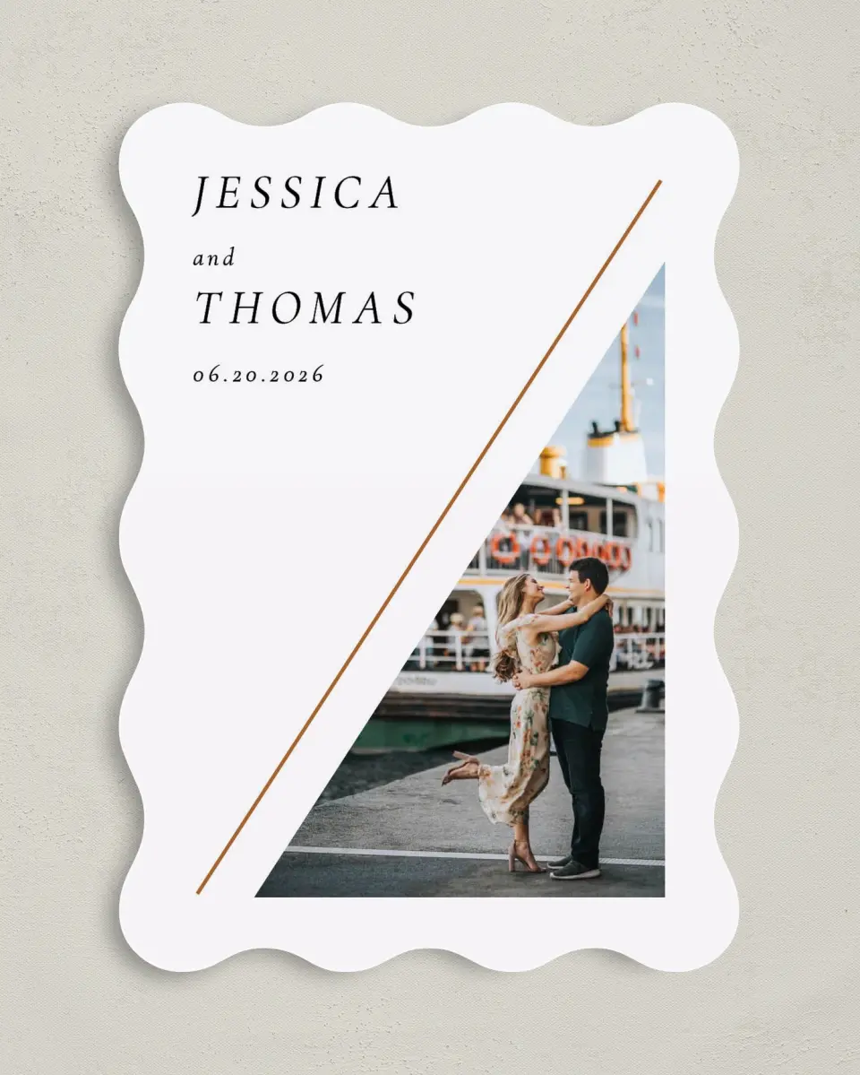 This is a 5" x 7" Save the Date Card called Sneak Peek printed in full color on Premium Smooth paper