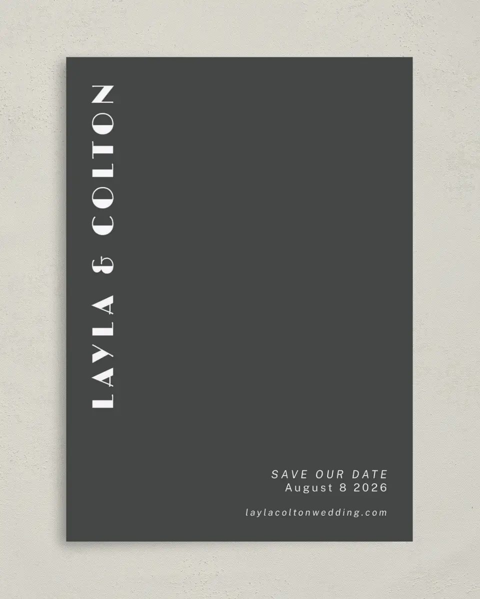 This is a 5" x 7" Save the Date Card called Boldly Forward printed in full color on Premium Smooth paper