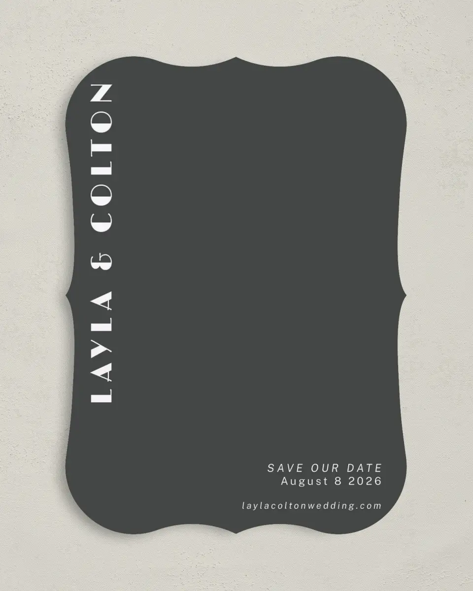 This is a 5" x 7" Save the Date Card called Boldly Forward printed in full color on Premium Smooth paper