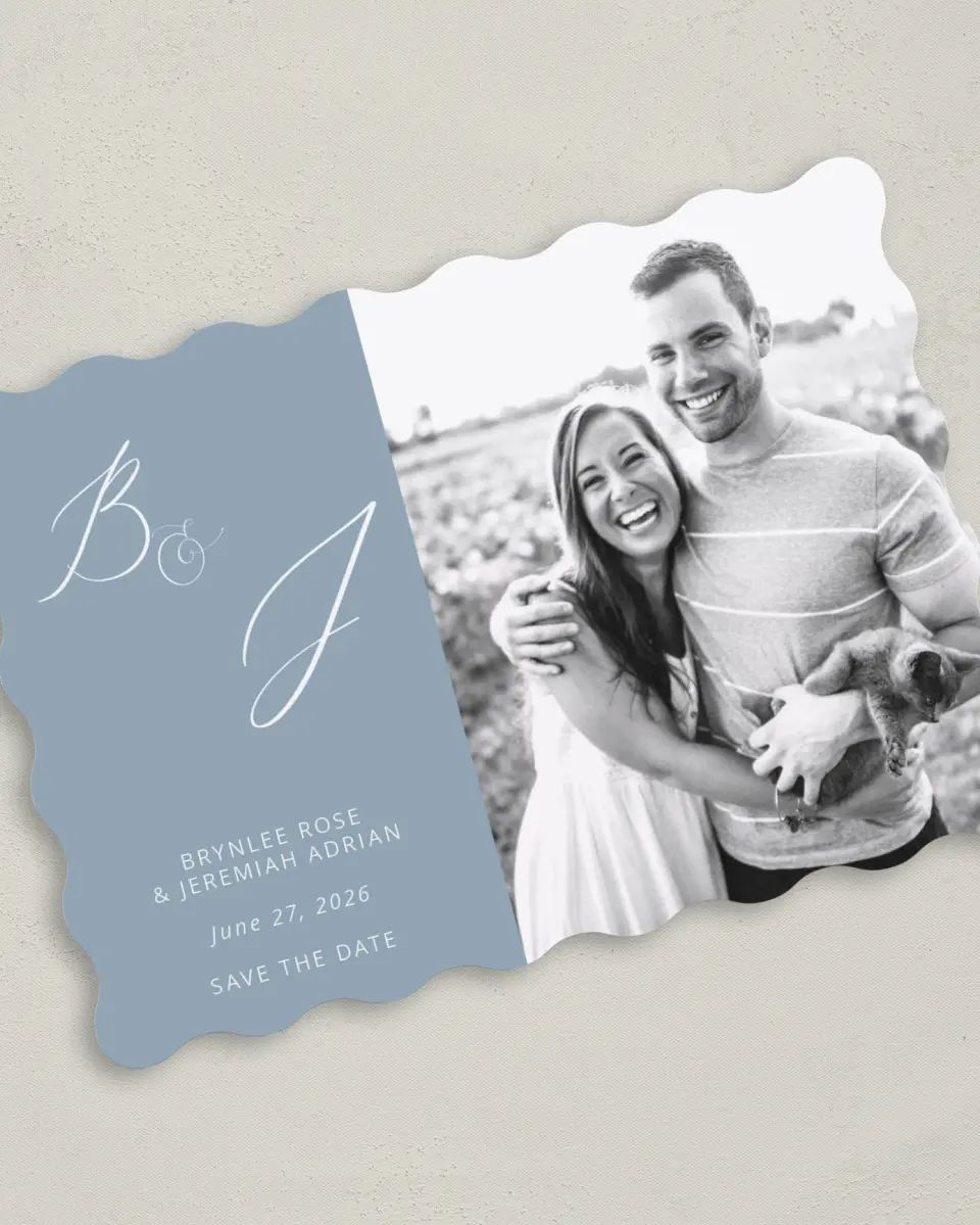 This is a 5" x 7" Save the Date Card called Simple Embrace printed in full color on Premium Smooth paper