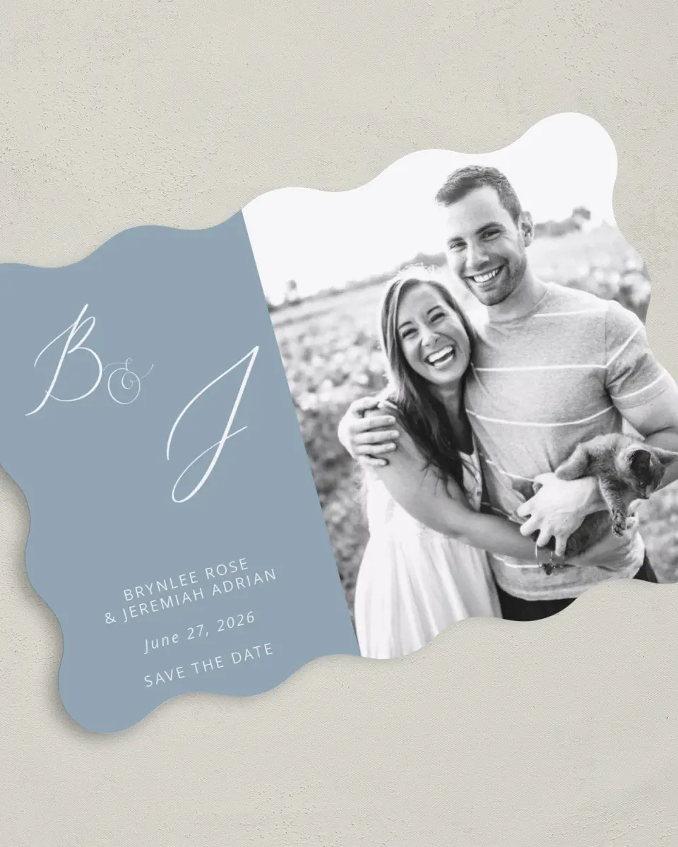 This is a 5" x 7" Save the Date Card called Simple Embrace printed in full color on Premium Smooth paper