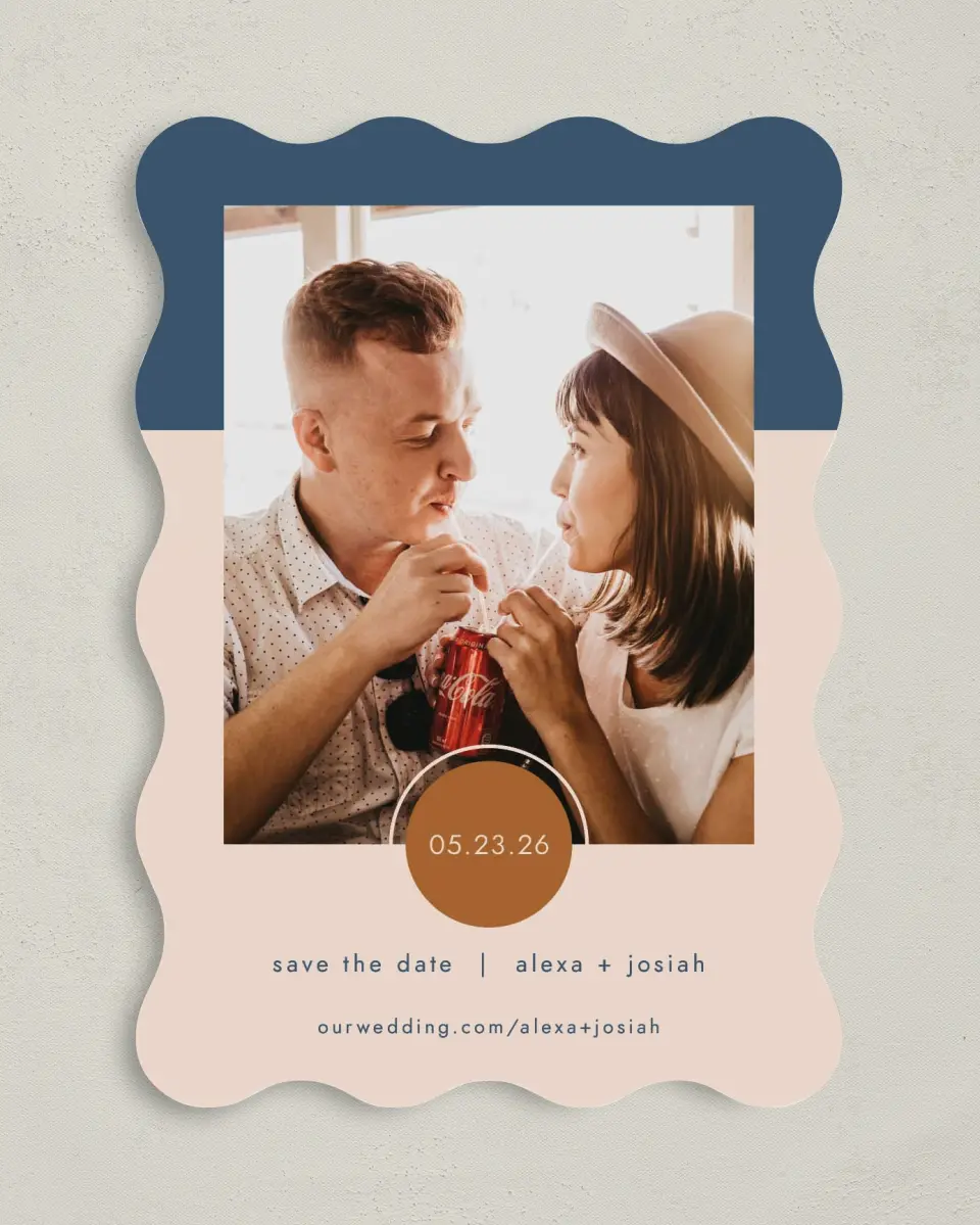 This is a 5" x 7" Save the Date Card called Our Beginning printed in full color on Premium Smooth paper
