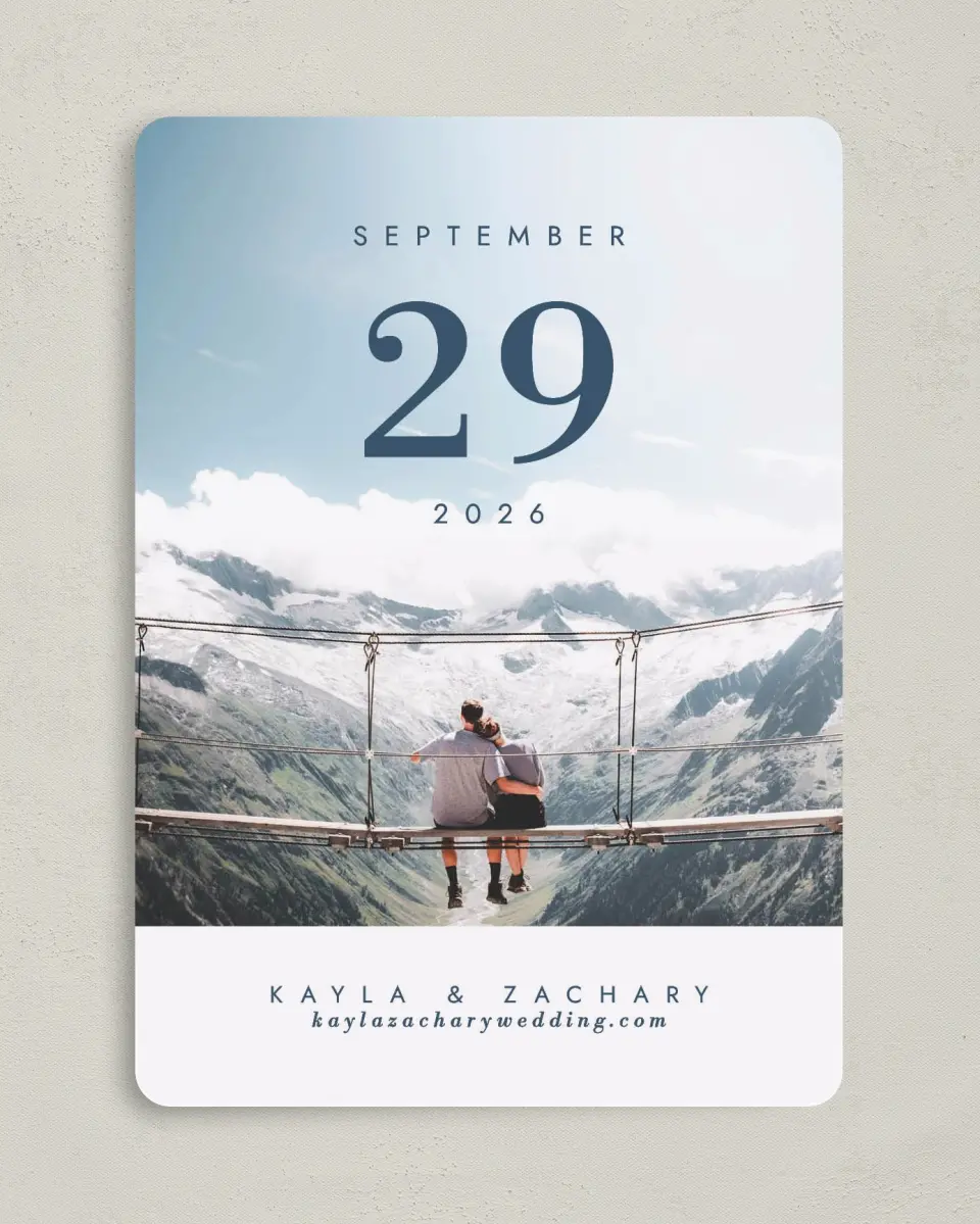 This is a 5" x 7" Save the Date Card called Perfect Picture printed in full color on Premium Smooth paper