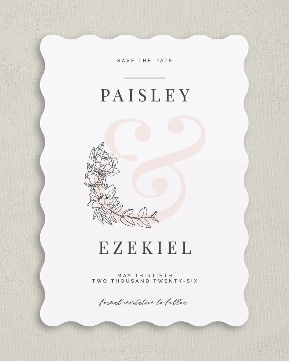 This is a 5" x 7" Save the Date Card called Floral Outline printed in full color on Premium Smooth paper