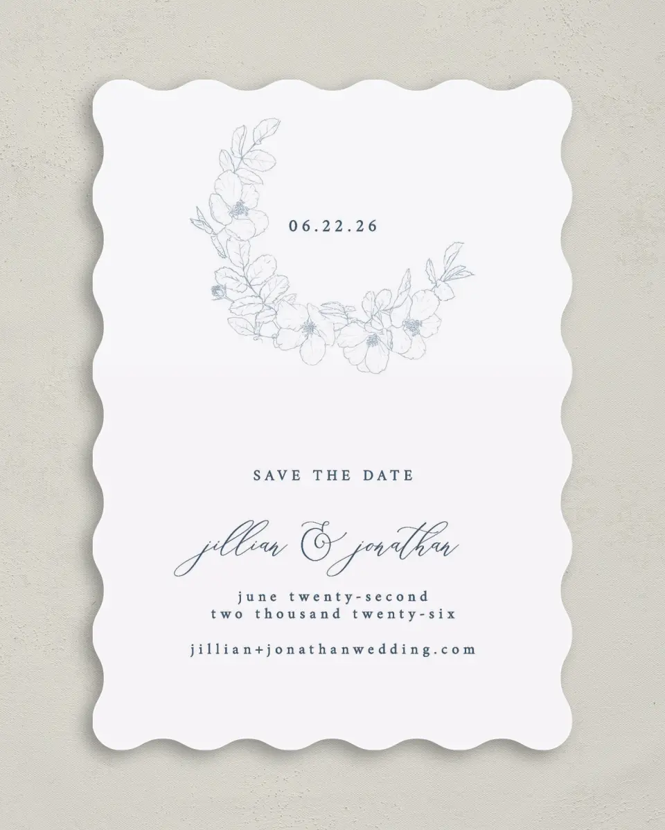 This is a 5" x 7" Save the Date Card called Floral Sketch printed in full color on Premium Smooth paper