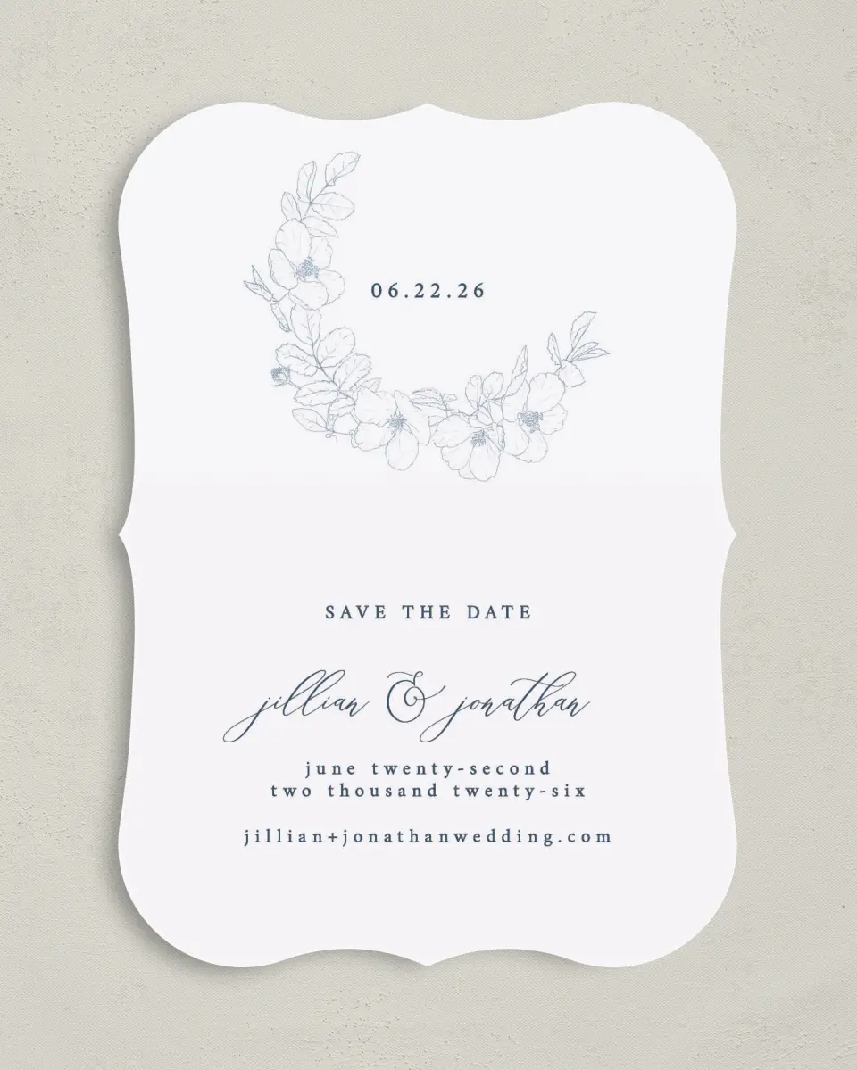 This is a 5" x 7" Save the Date Card called Floral Sketch printed in full color on Premium Smooth paper