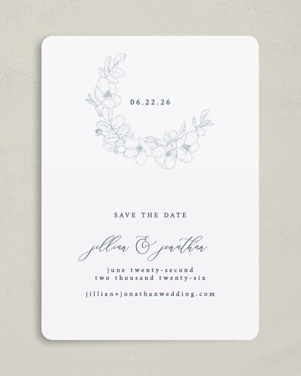 This is a 5" x 7" Save the Date Card called Floral Sketch printed in full color on Premium Smooth paper
