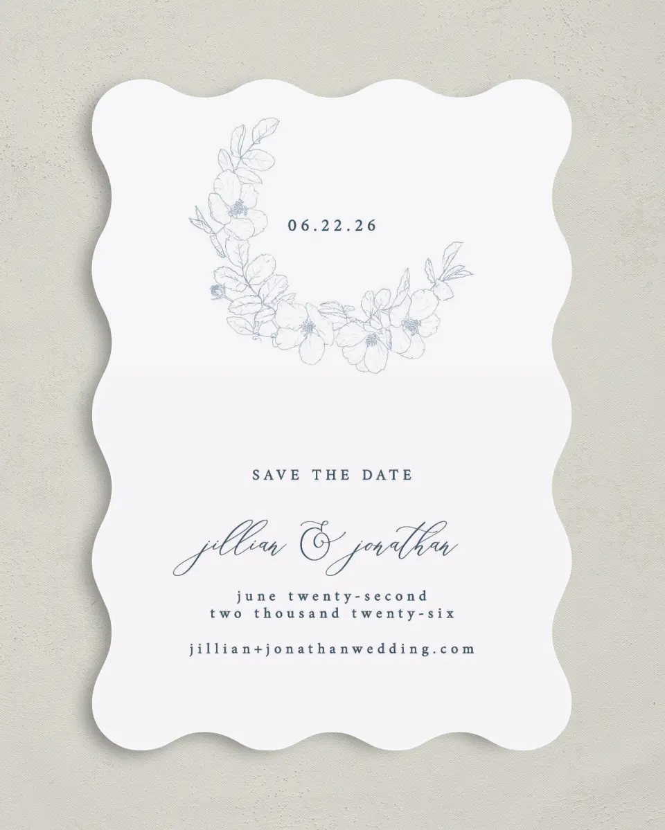 This is a 5" x 7" Save the Date Card called Floral Sketch printed in full color on Premium Smooth paper