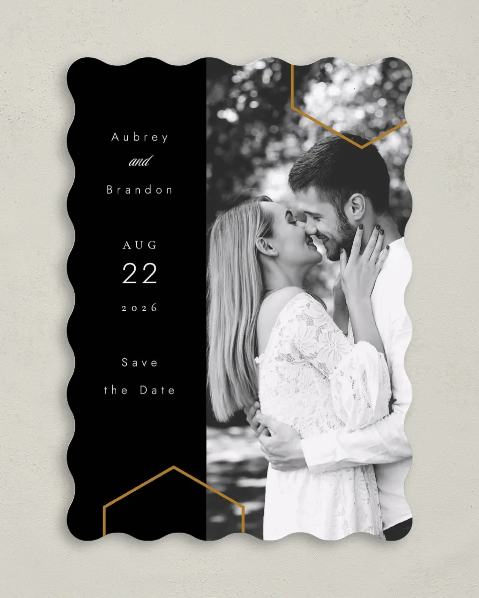 This is a 5" x 7" Save the Date Card called Love's Ribbon printed in full color on Premium Smooth paper