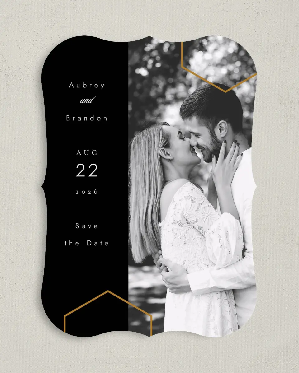 This is a 5" x 7" Save the Date Card called Love's Ribbon printed in full color on Premium Smooth paper