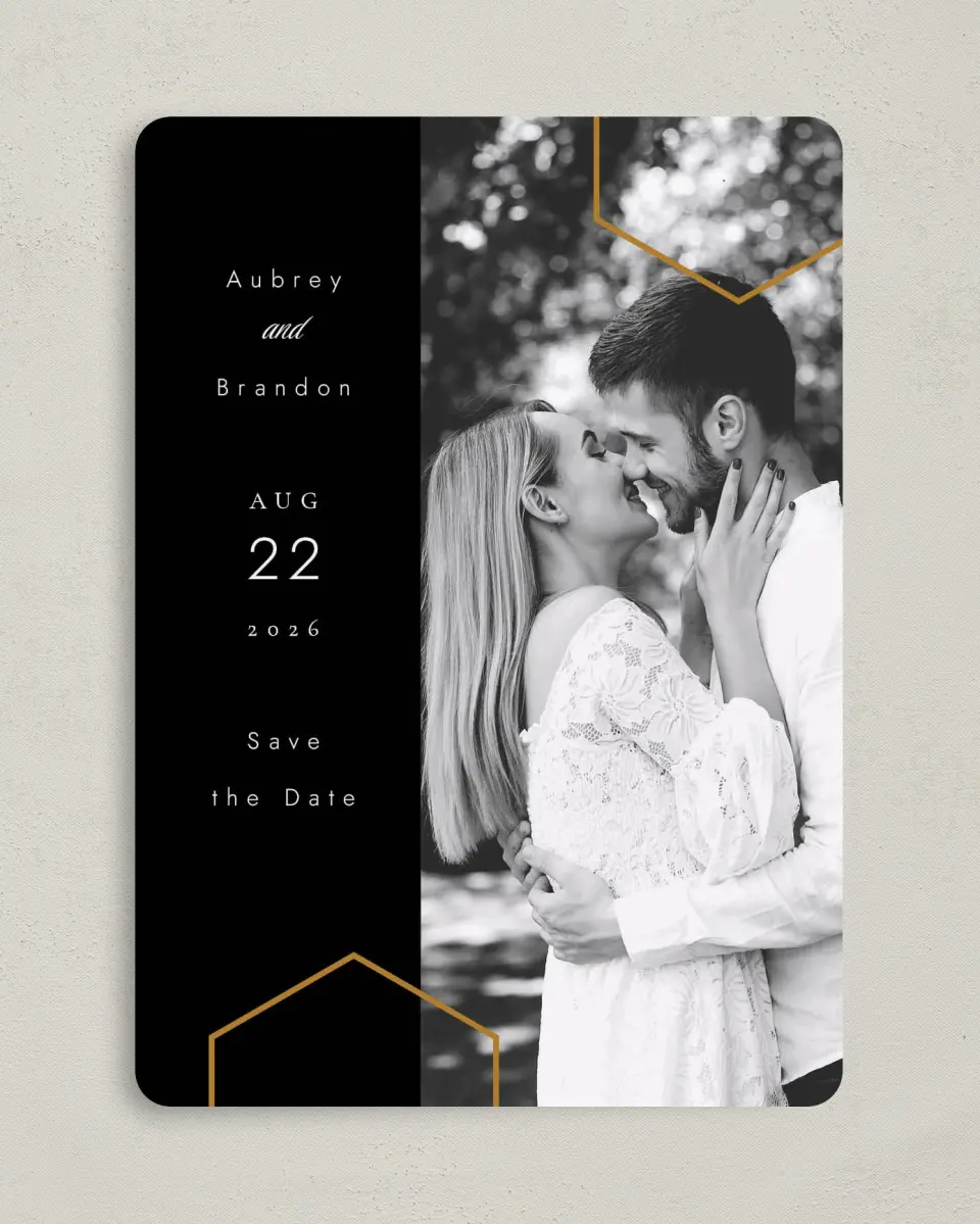 This is a 5" x 7" Save the Date Card called Love's Ribbon printed in full color on Premium Smooth paper