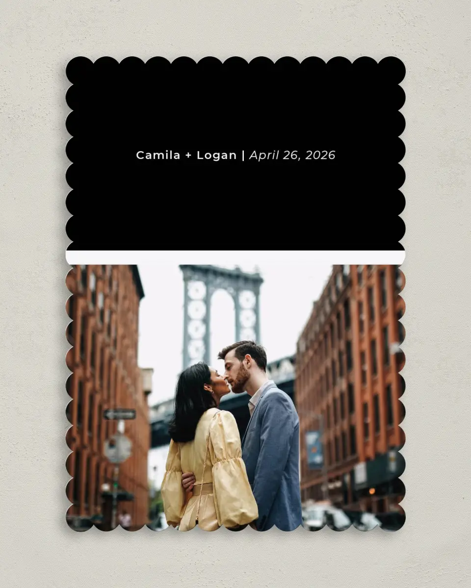 This is a 5" x 7" Save the Date Card called Bold Heading printed in full color on Premium Smooth paper