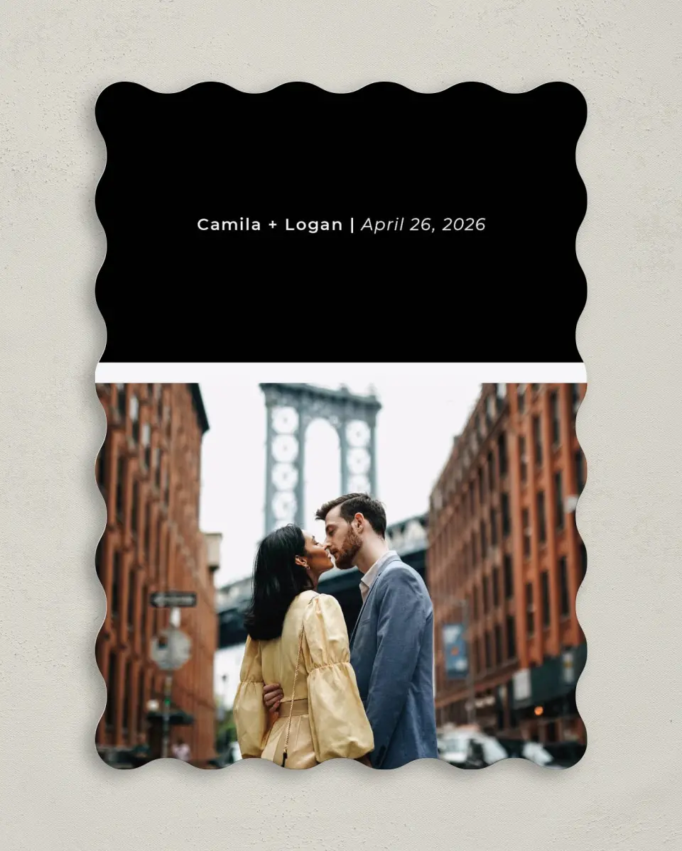 This is a 5" x 7" Save the Date Card called Bold Heading printed in full color on Premium Smooth paper