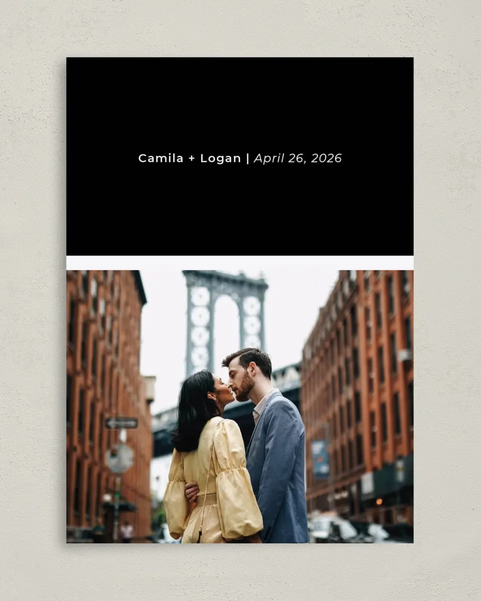 This is a 5" x 7" Save the Date Card called Bold Heading printed in full color on Premium Smooth paper
