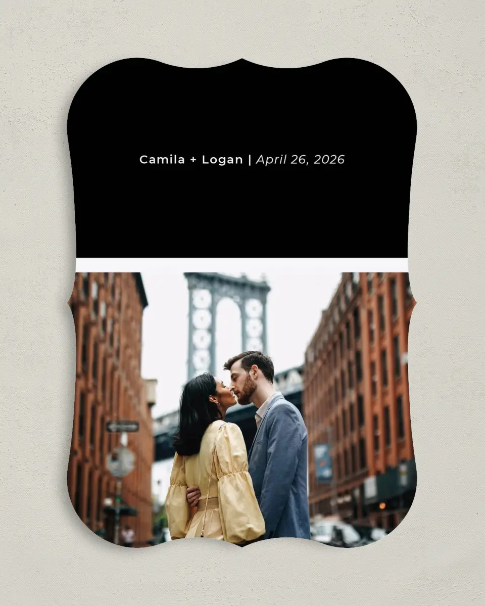 This is a 5" x 7" Save the Date Card called Bold Heading printed in full color on Premium Smooth paper