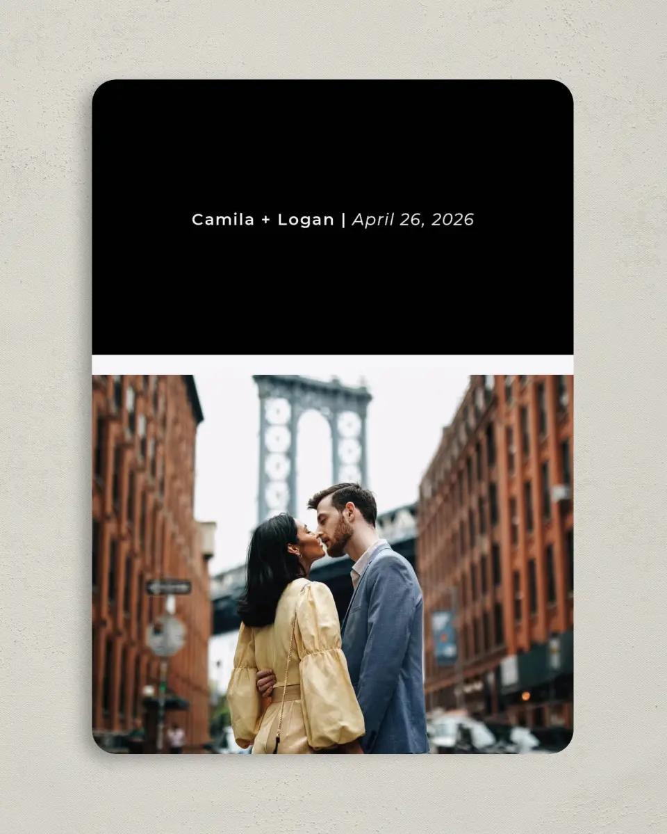 This is a 5" x 7" Save the Date Card called Bold Heading printed in full color on Premium Smooth paper