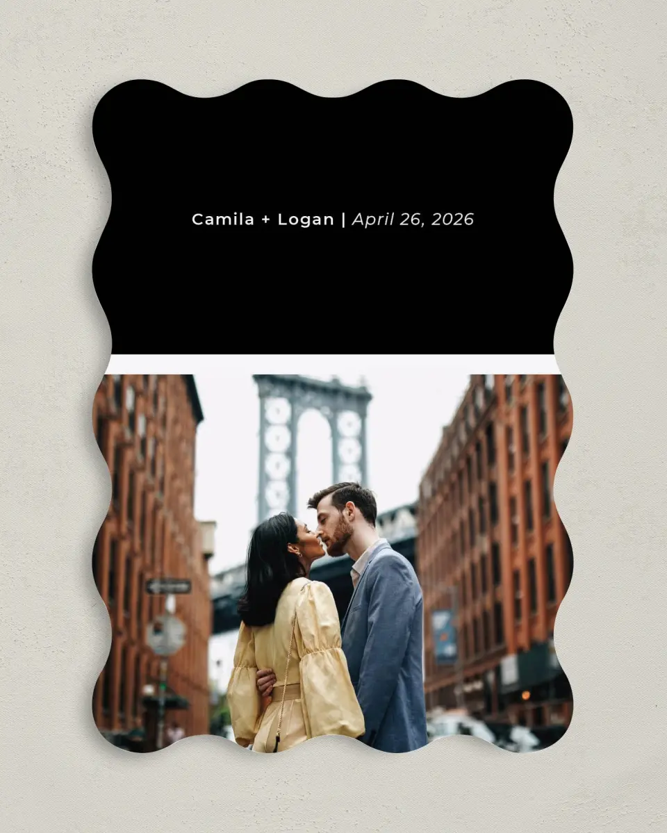 This is a 5" x 7" Save the Date Card called Bold Heading printed in full color on Premium Smooth paper