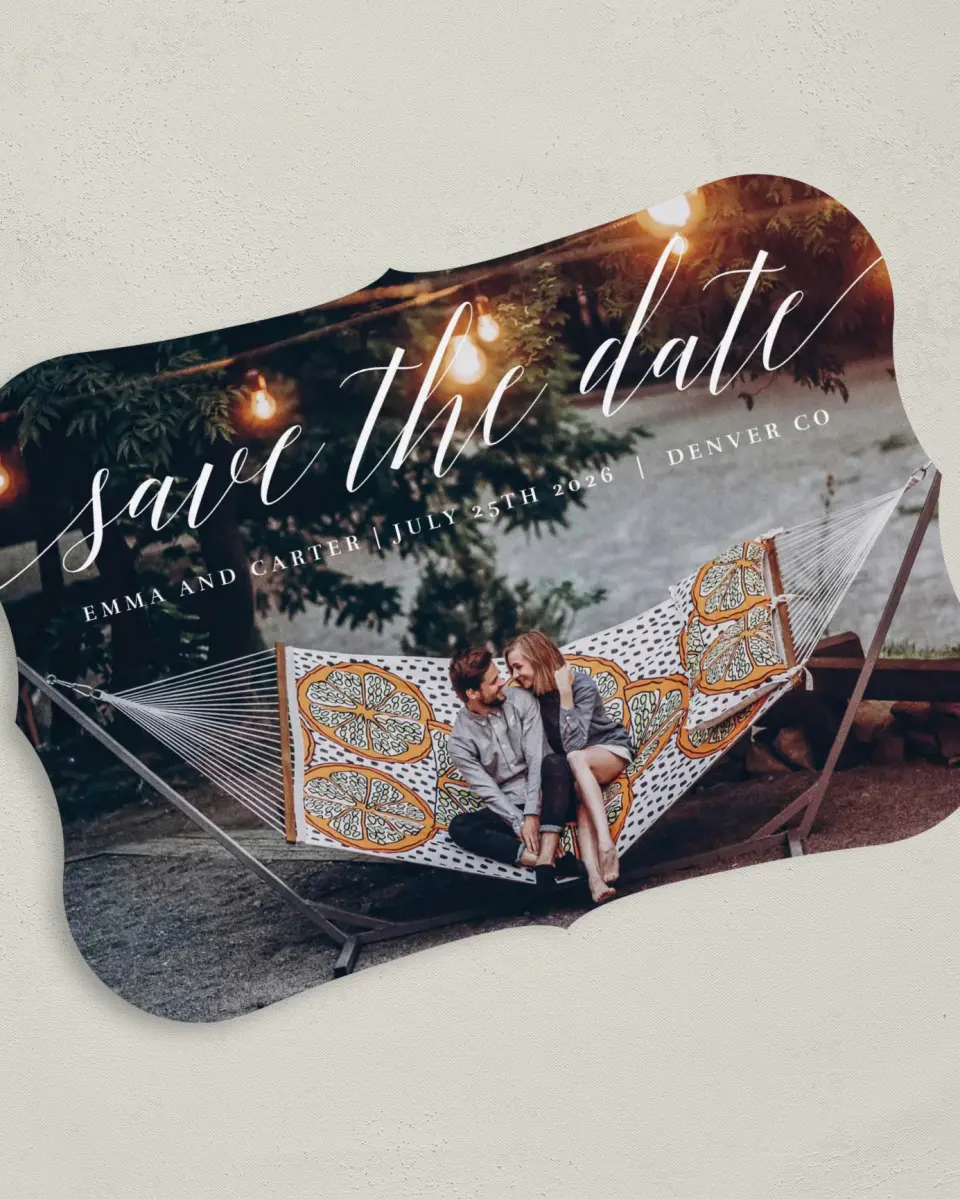 This is a 5" x 7" Save the Date Card called Twinkling Lights printed in full color on Premium Smooth paper