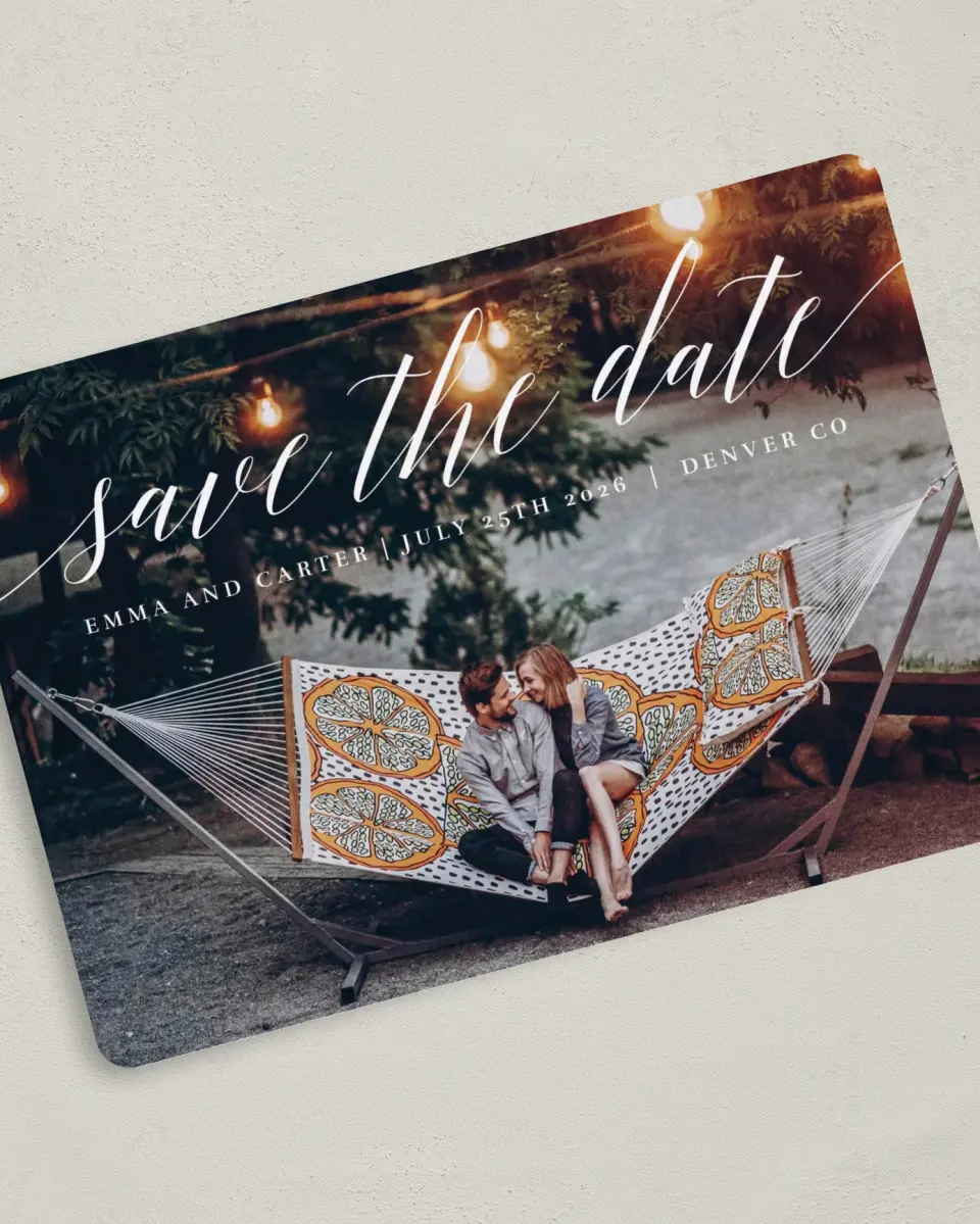 This is a 5" x 7" Save the Date Card called Twinkling Lights printed in full color on Premium Smooth paper