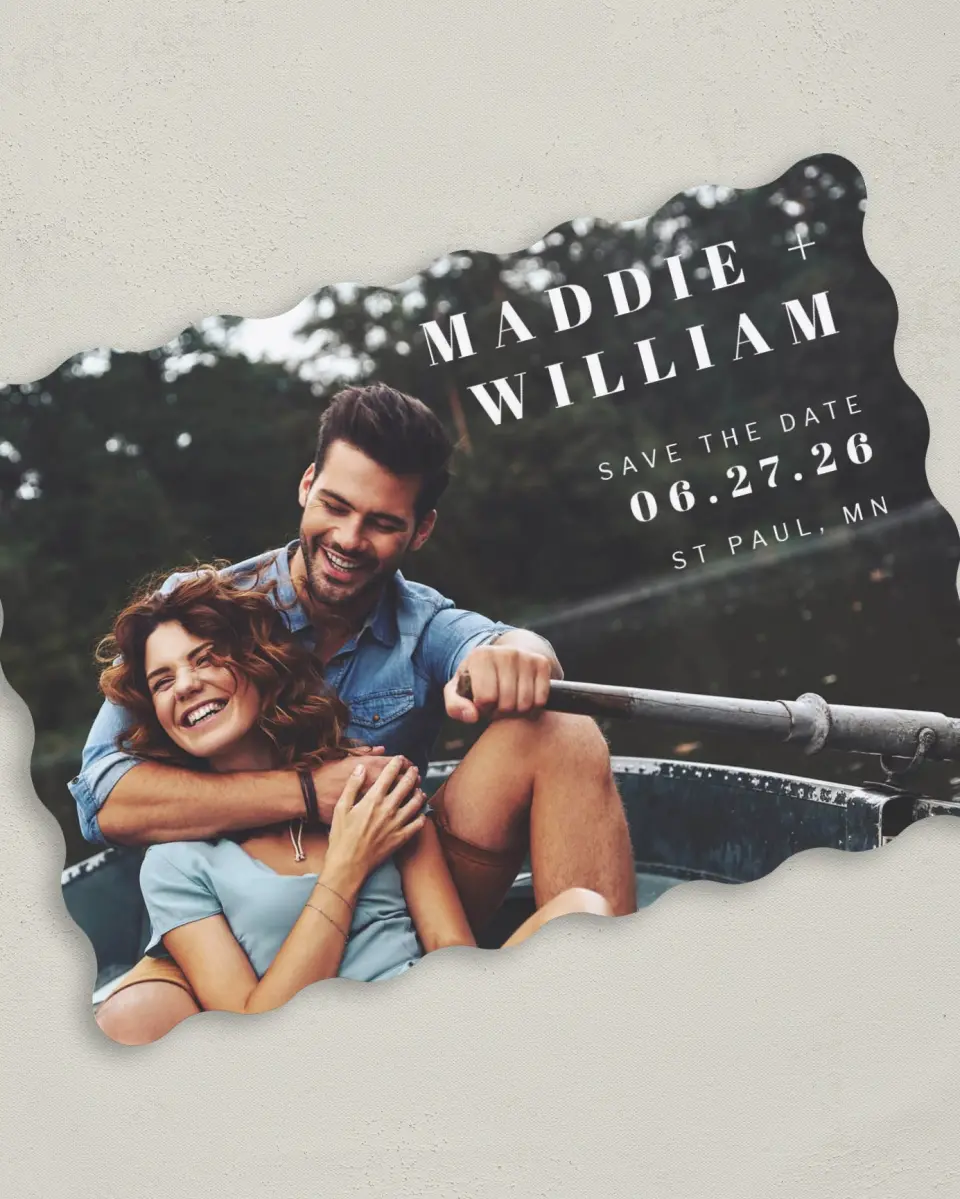 This is a 5" x 7" Save the Date Card called Perfect Pair printed in full color on Premium Smooth paper