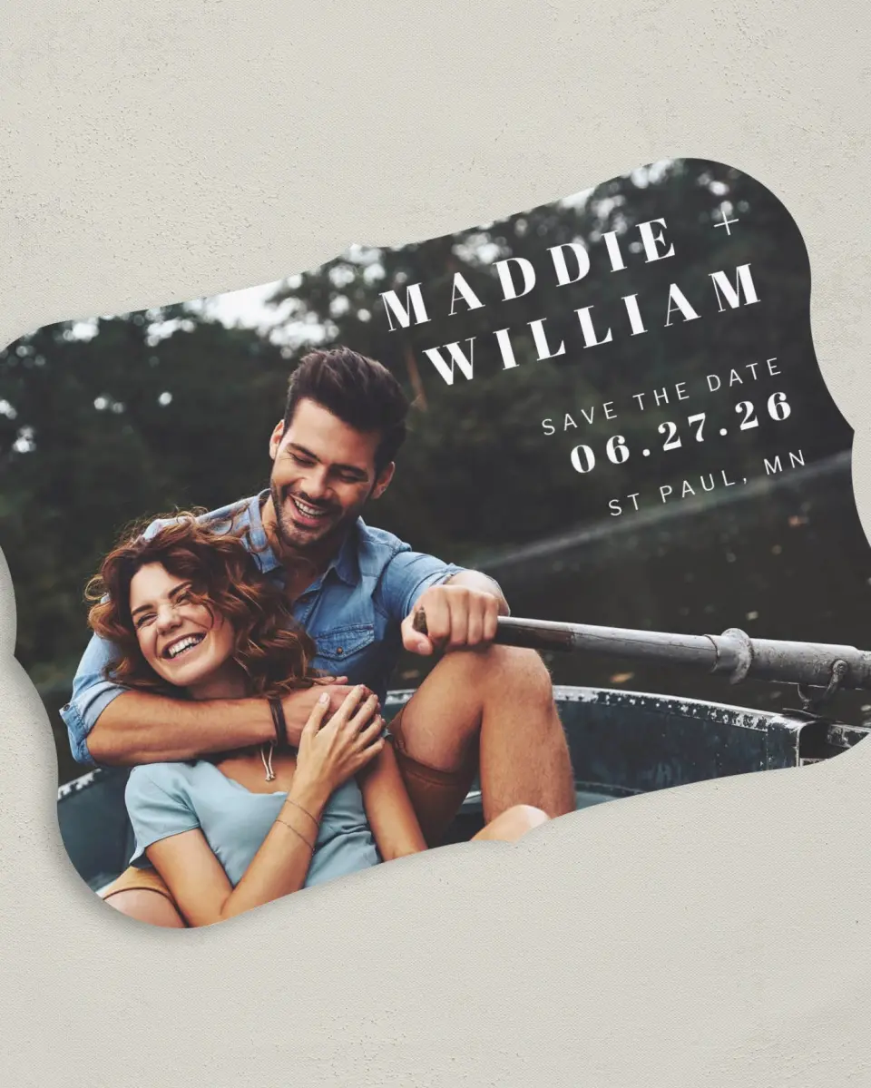 This is a 5" x 7" Save the Date Card called Perfect Pair printed in full color on Premium Smooth paper