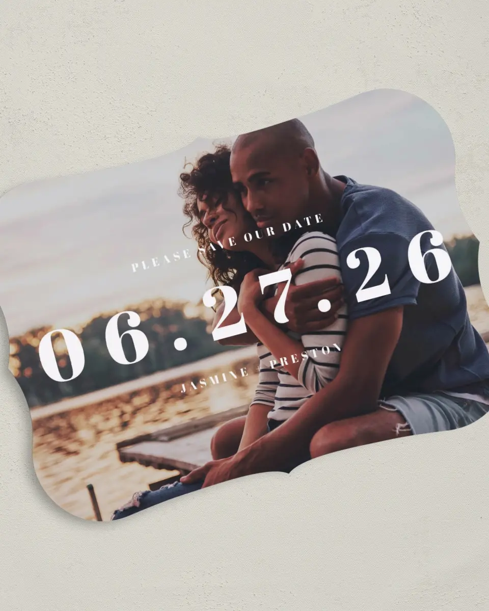 This is a 5" x 7" Save the Date Card called Bold Date printed in full color on Premium Smooth paper