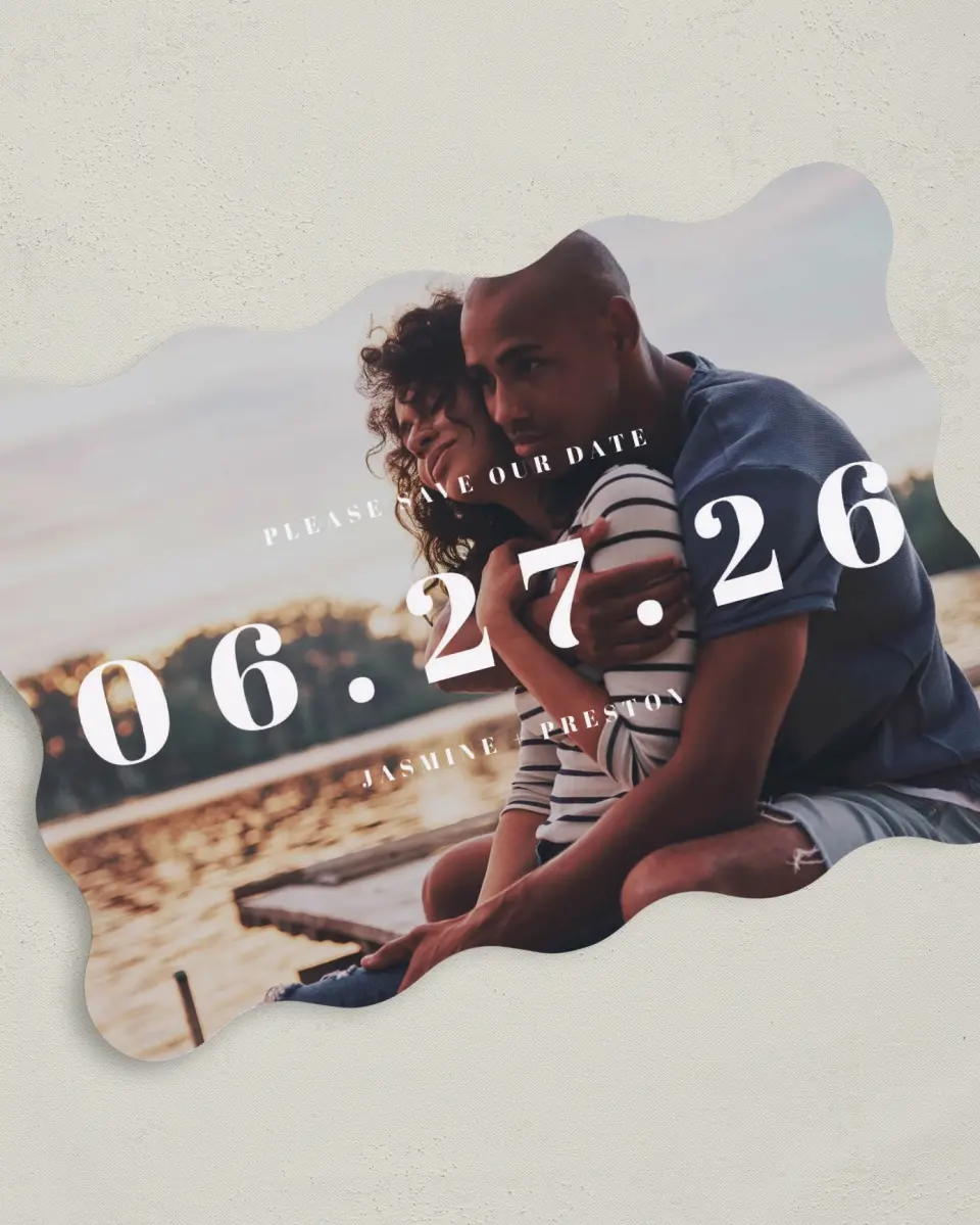 This is a 5" x 7" Save the Date Card called Bold Date printed in full color on Premium Smooth paper