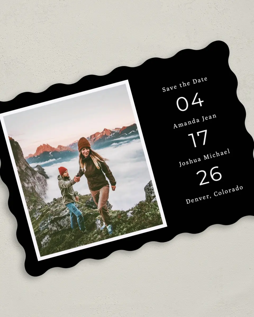 This is a 5" x 7" Save the Date Card called Framed Vista printed in full color on Premium Smooth paper
