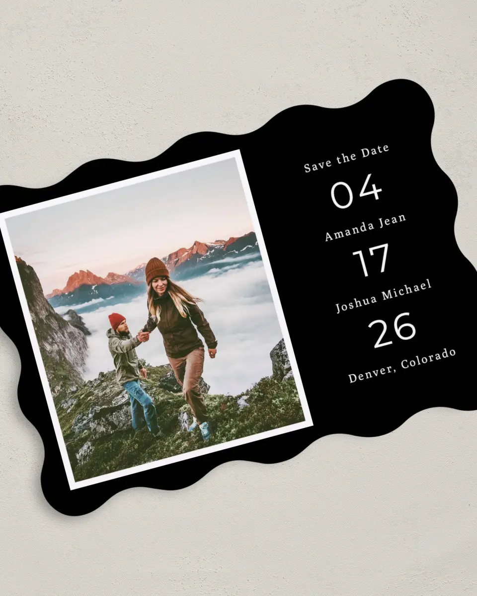 This is a 5" x 7" Save the Date Card called Framed Vista printed in full color on Premium Smooth paper
