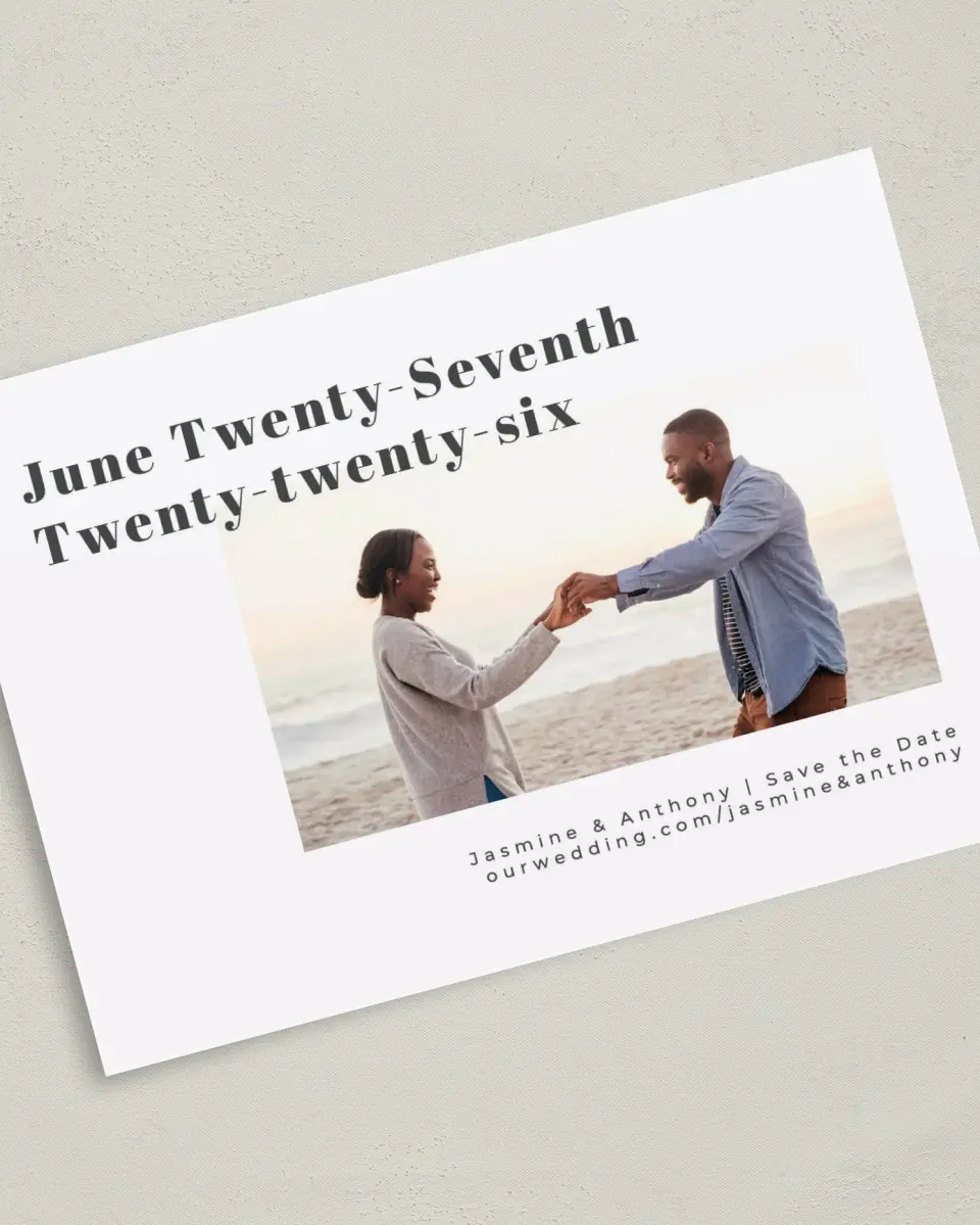 This is a 5" x 7" Save the Date Card called Forever Love printed in full color on Premium Smooth paper