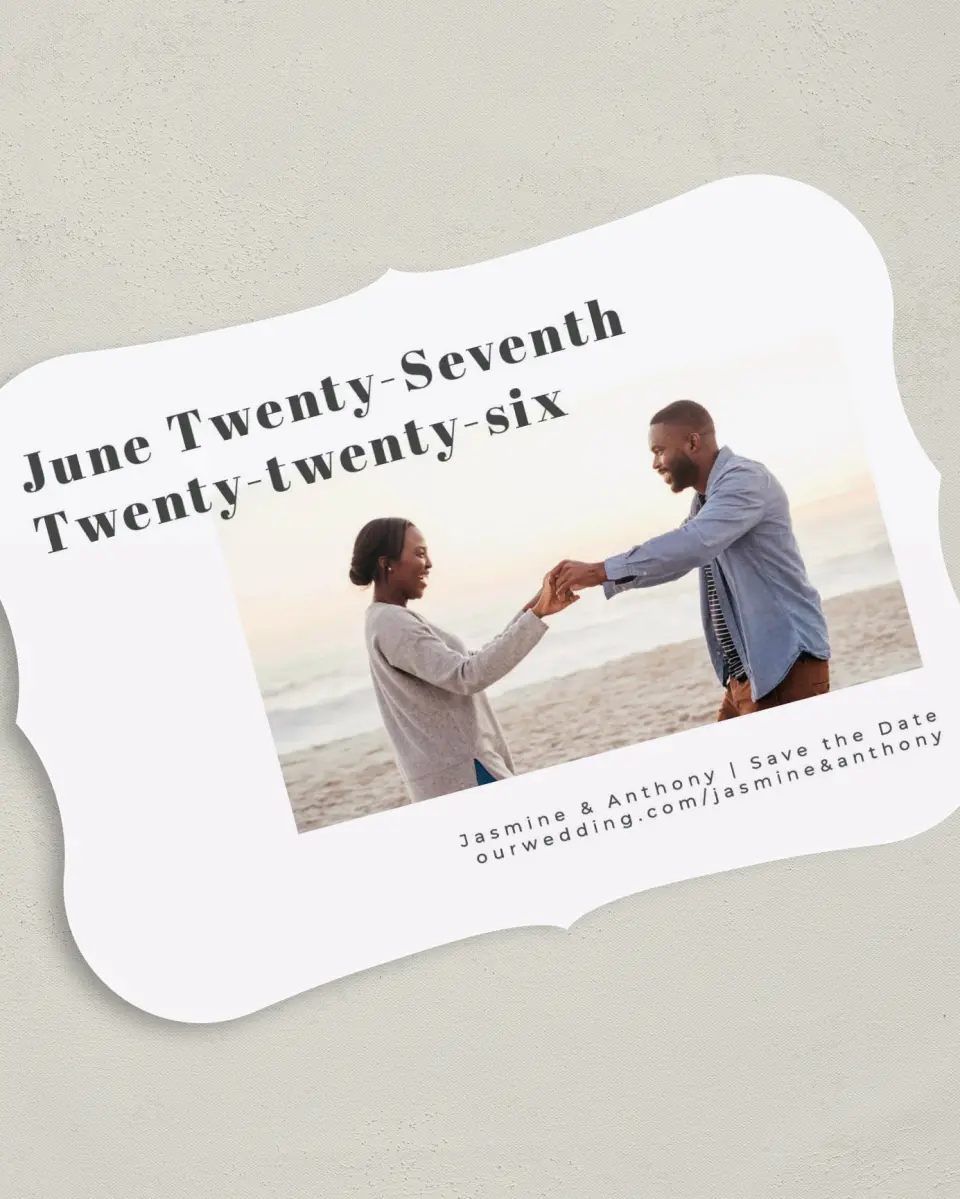 This is a 5" x 7" Save the Date Card called Forever Love printed in full color on Premium Smooth paper